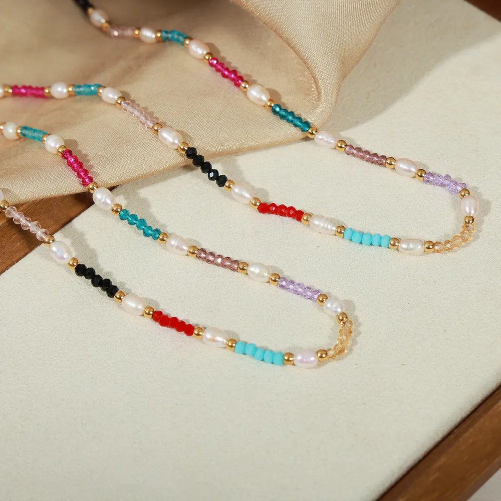 Luxurious Handcrafted Necklace with Titanium Steel Beads and Freshwater Pearls