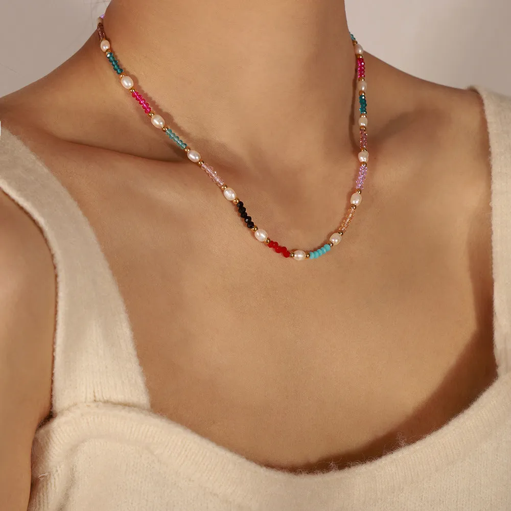 Luxurious Handcrafted Necklace with Titanium Steel Beads and Freshwater Pearls