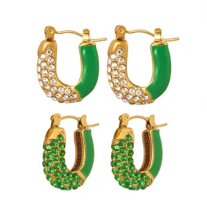 Luxurious Titanium Steel Rhinestone Emerald Drip Earrings
