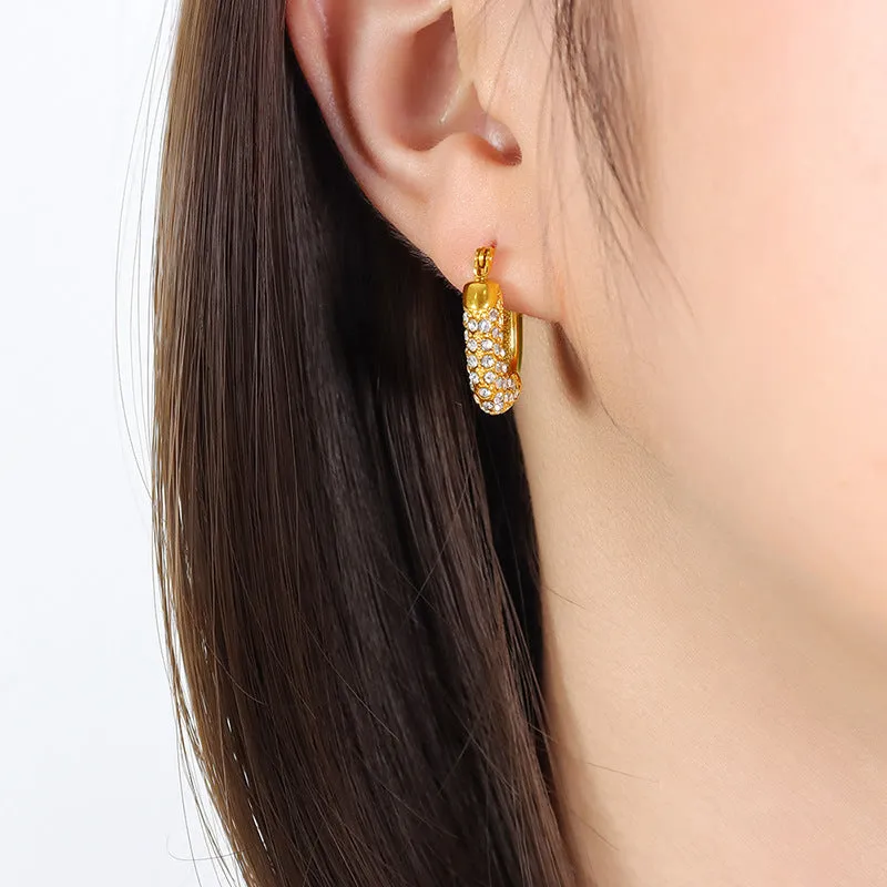 Luxurious Titanium Steel Rhinestone Emerald Drip Earrings