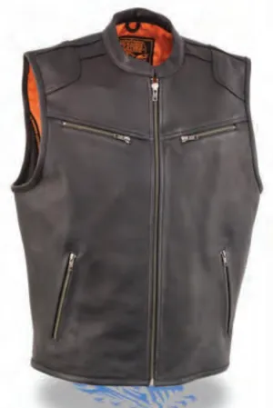 Men’s Zipper Front Leather Vest W/ Cool Tec® Leather