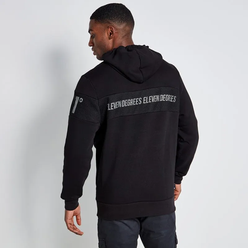 Mesh Overlay Quarter Zip Hoodie - Black