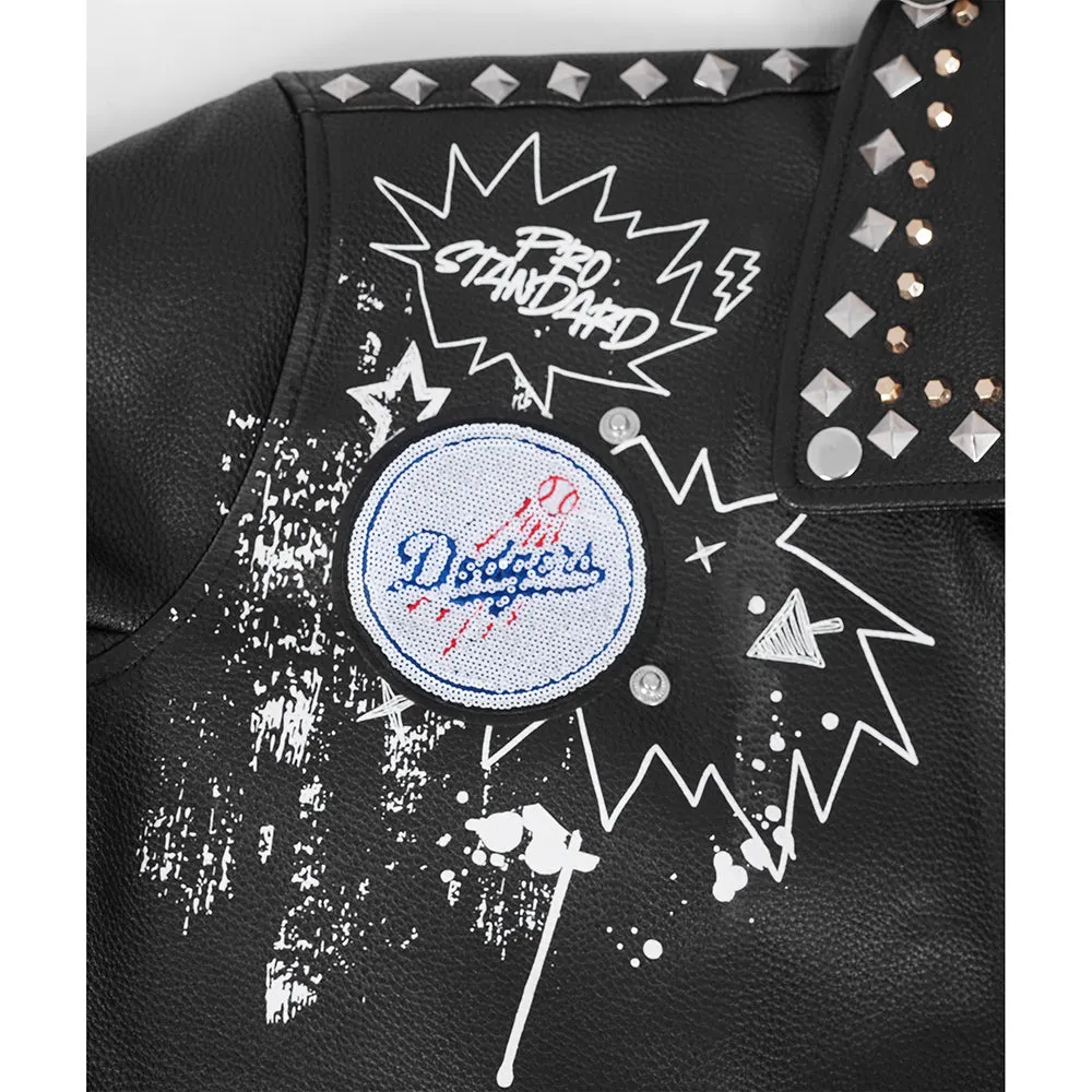 MLB LOS ANGELES DODGERS SKETCHBOOK WOMEN'S LEATHER JACKET (BLACK)