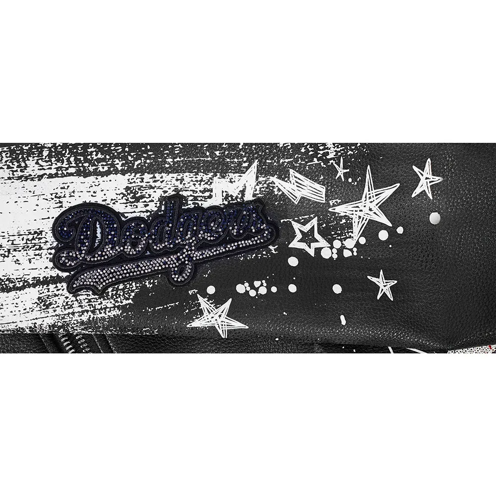 MLB LOS ANGELES DODGERS SKETCHBOOK WOMEN'S LEATHER JACKET (BLACK)