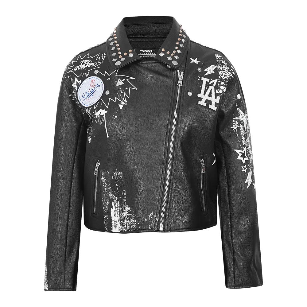 MLB LOS ANGELES DODGERS SKETCHBOOK WOMEN'S LEATHER JACKET (BLACK)