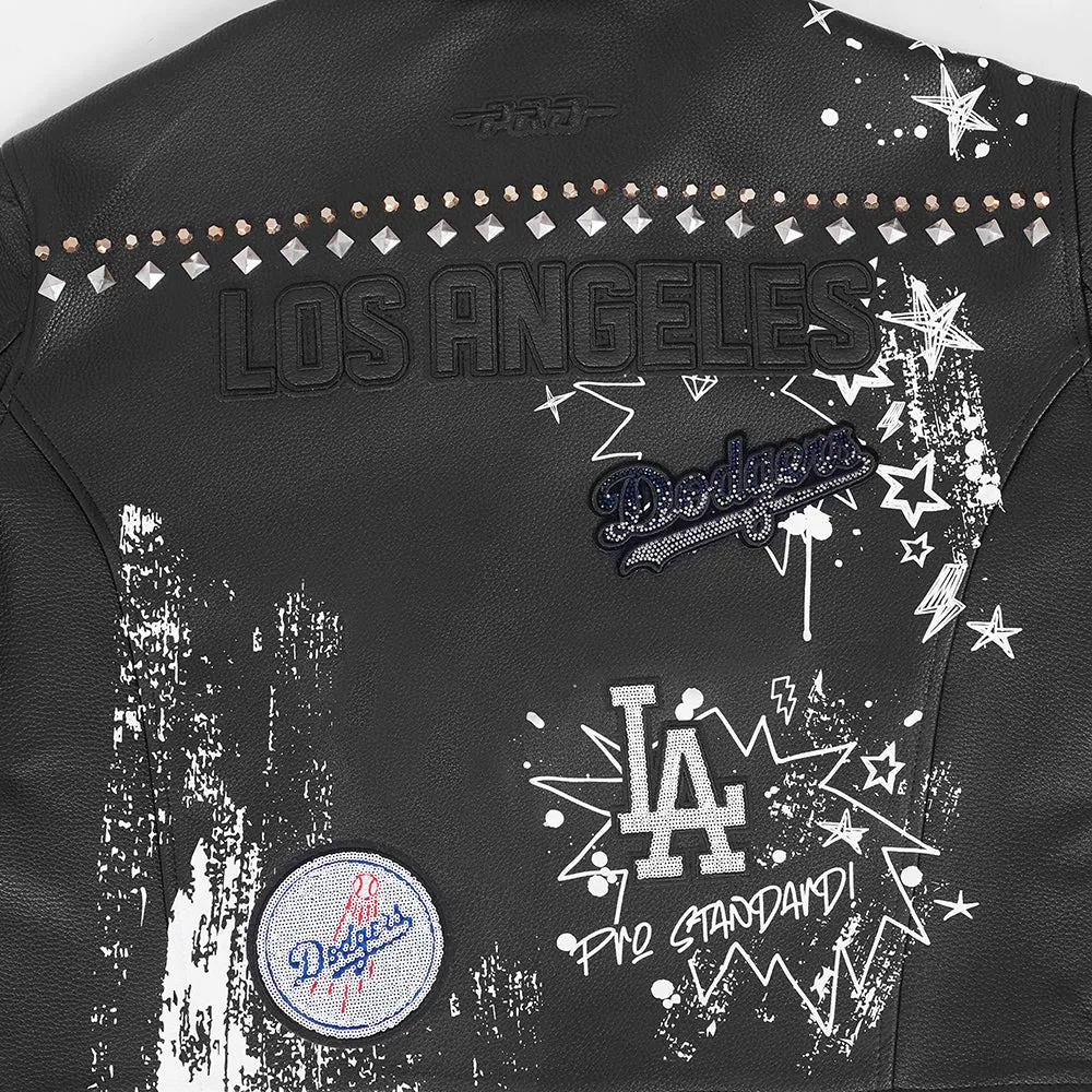 MLB LOS ANGELES DODGERS SKETCHBOOK WOMEN'S LEATHER JACKET (BLACK)