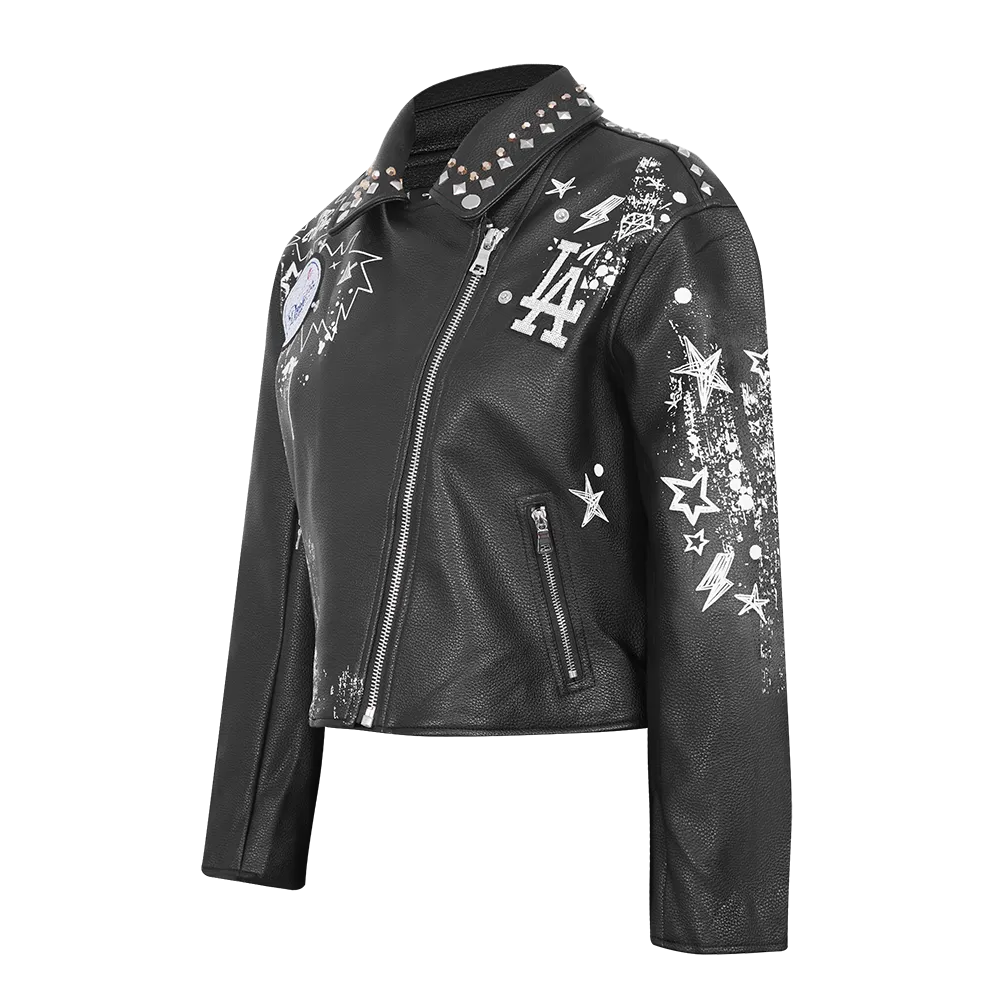 MLB LOS ANGELES DODGERS SKETCHBOOK WOMEN'S LEATHER JACKET (BLACK)