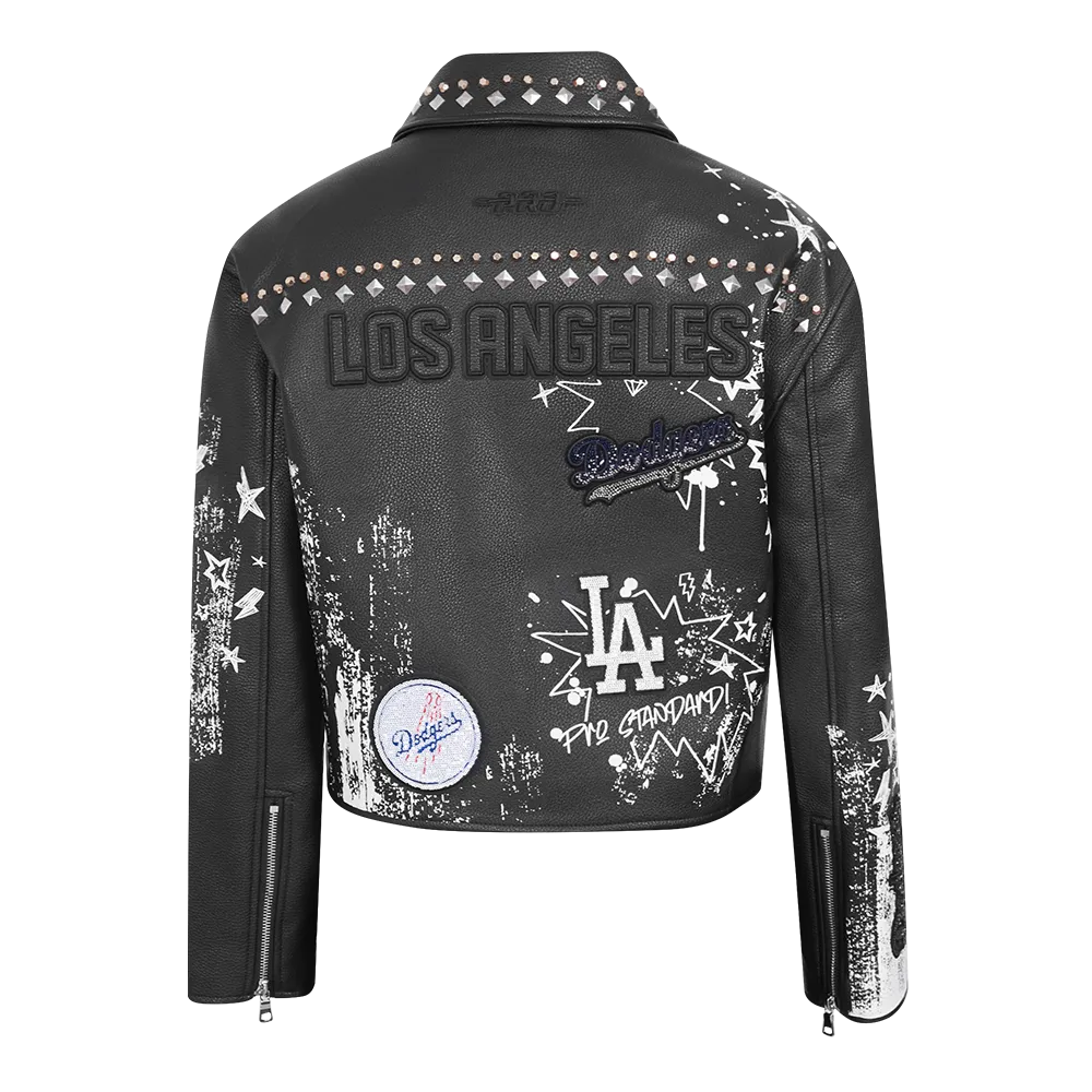 MLB LOS ANGELES DODGERS SKETCHBOOK WOMEN'S LEATHER JACKET (BLACK)