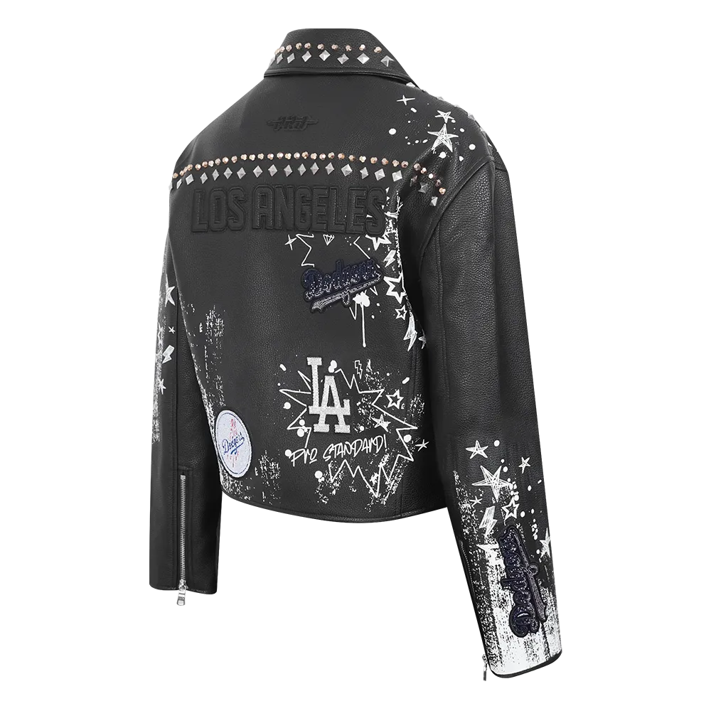 MLB LOS ANGELES DODGERS SKETCHBOOK WOMEN'S LEATHER JACKET (BLACK)