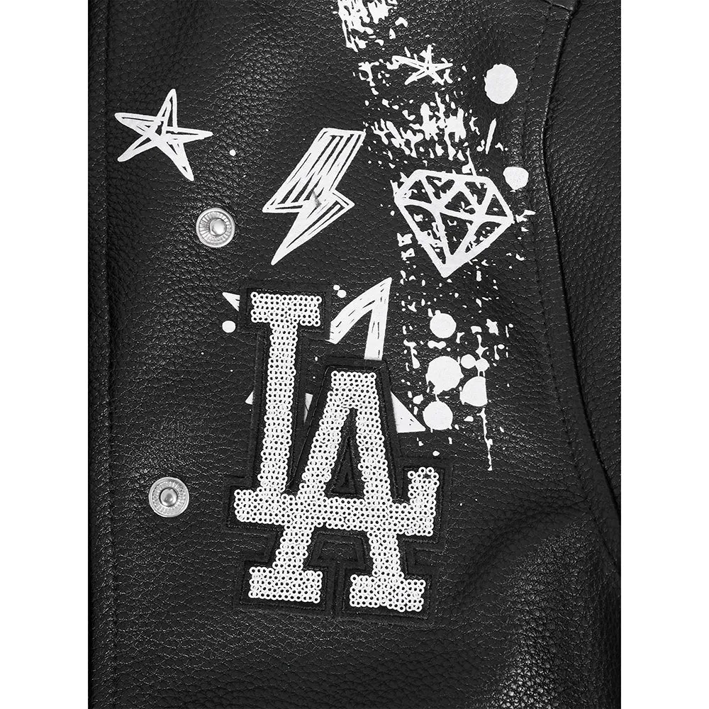 MLB LOS ANGELES DODGERS SKETCHBOOK WOMEN'S LEATHER JACKET (BLACK)