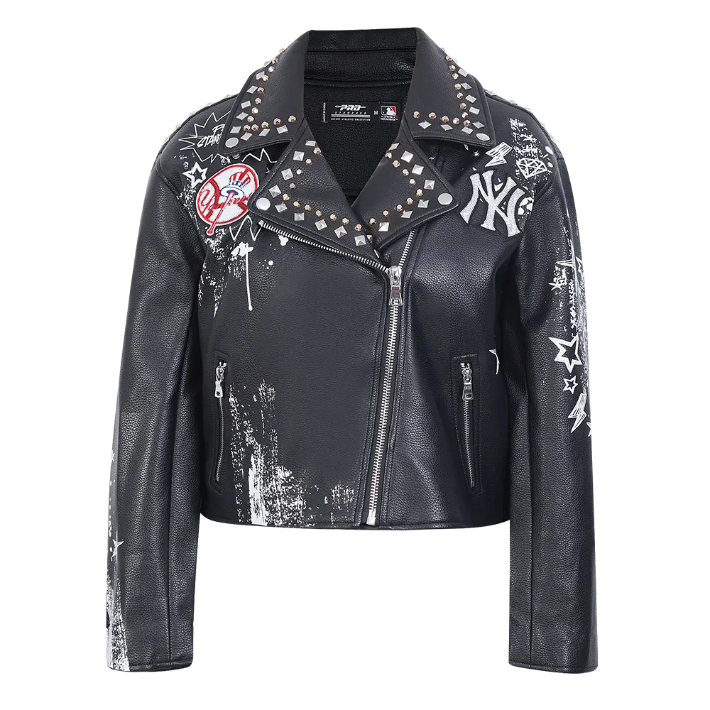 MLB NEW YORK YANKEES SKETCHBOOK WOMEN'S LEATHER JACKET (BLACK)
