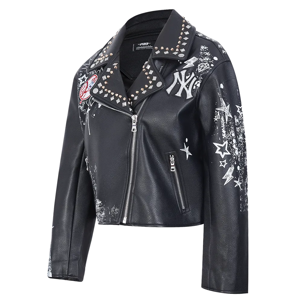 MLB NEW YORK YANKEES SKETCHBOOK WOMEN'S LEATHER JACKET (BLACK)