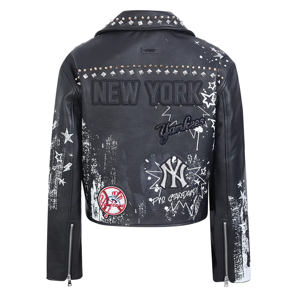 MLB NEW YORK YANKEES SKETCHBOOK WOMEN'S LEATHER JACKET (BLACK)