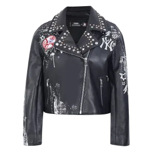 MLB NEW YORK YANKEES SKETCHBOOK WOMEN'S LEATHER JACKET (BLACK)