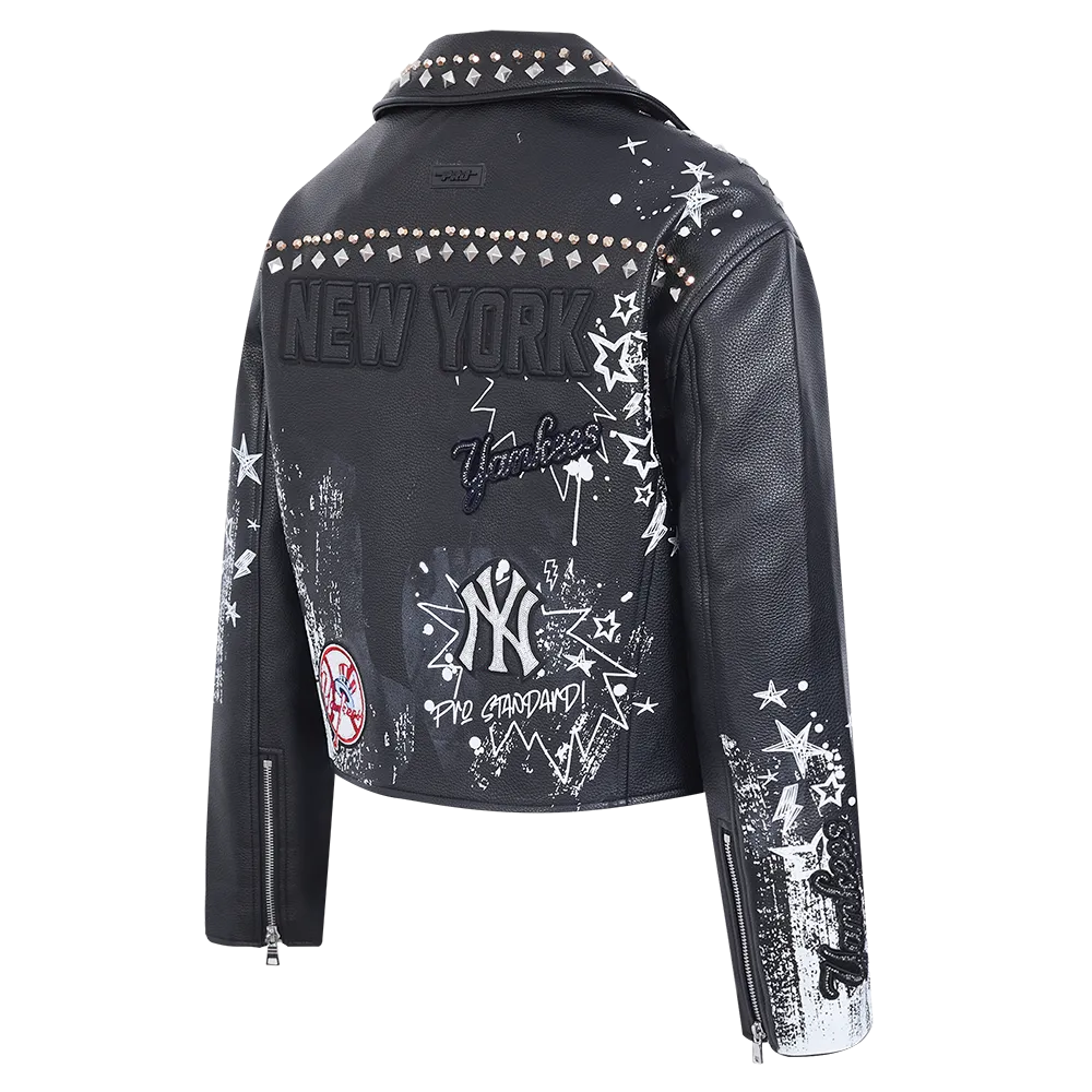 MLB NEW YORK YANKEES SKETCHBOOK WOMEN'S LEATHER JACKET (BLACK)