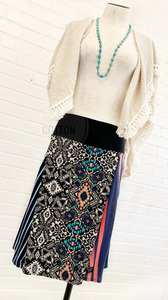 Navy Aztec Funky Knit Skirt