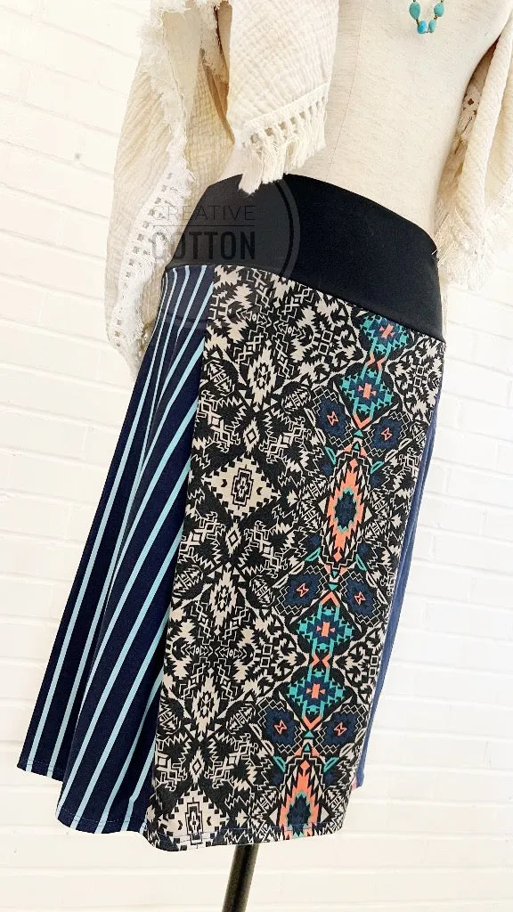 Navy Aztec Funky Knit Skirt