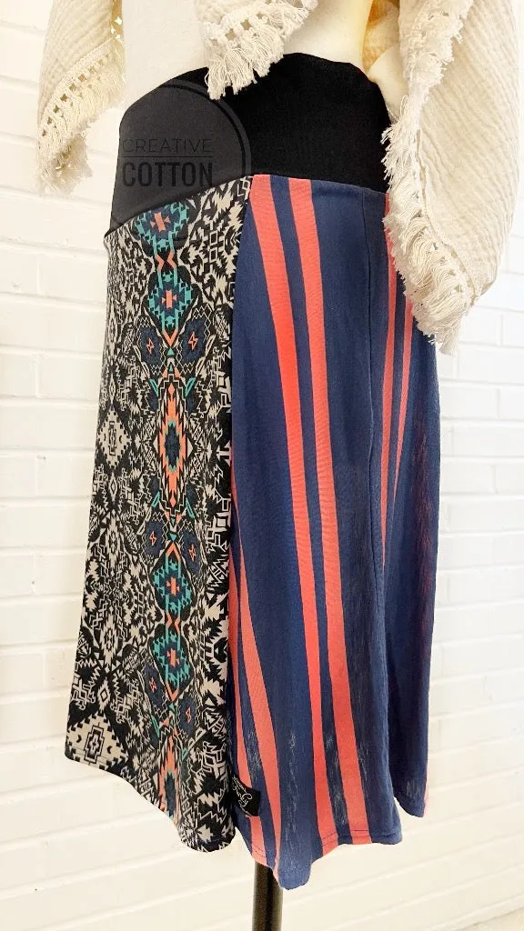 Navy Aztec Funky Knit Skirt