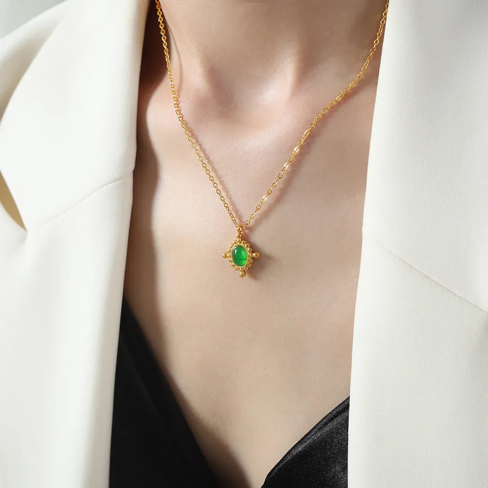 Opulent French Retro Gold-Plated Agate Collar Necklace for Women