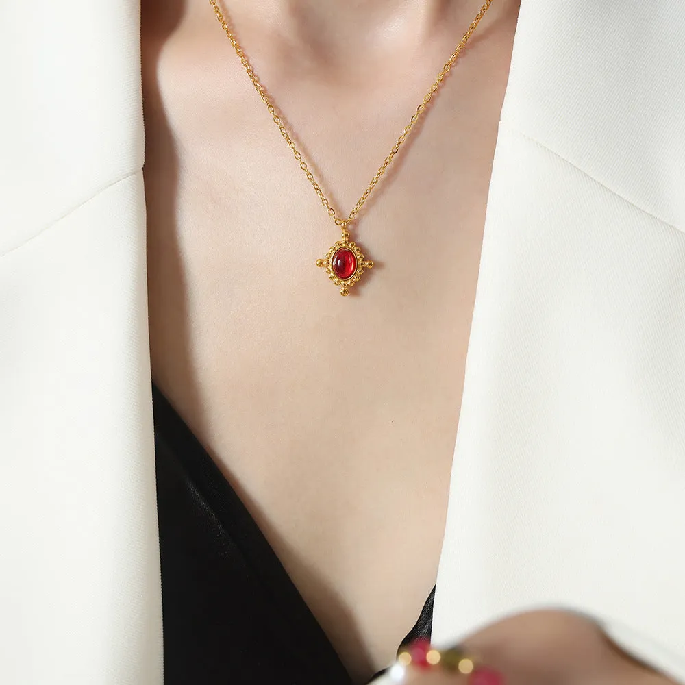 Opulent French Retro Gold-Plated Agate Collar Necklace for Women