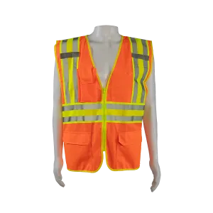 OVM2-CB2 ANSI Class II Deluxe Two Tone DOT Safety Vest Orange Mesh Lime Contrast