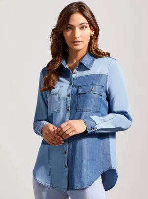 Patchwork Denim Shirt [Multi Blue-77440]