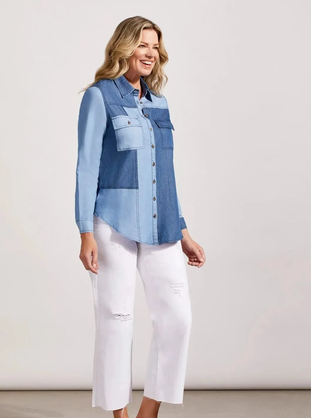 Patchwork Denim Shirt [Multi Blue-77440]