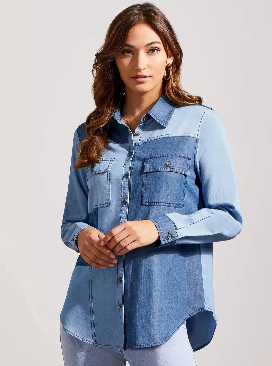 Patchwork Denim Shirt [Multi Blue-77440]