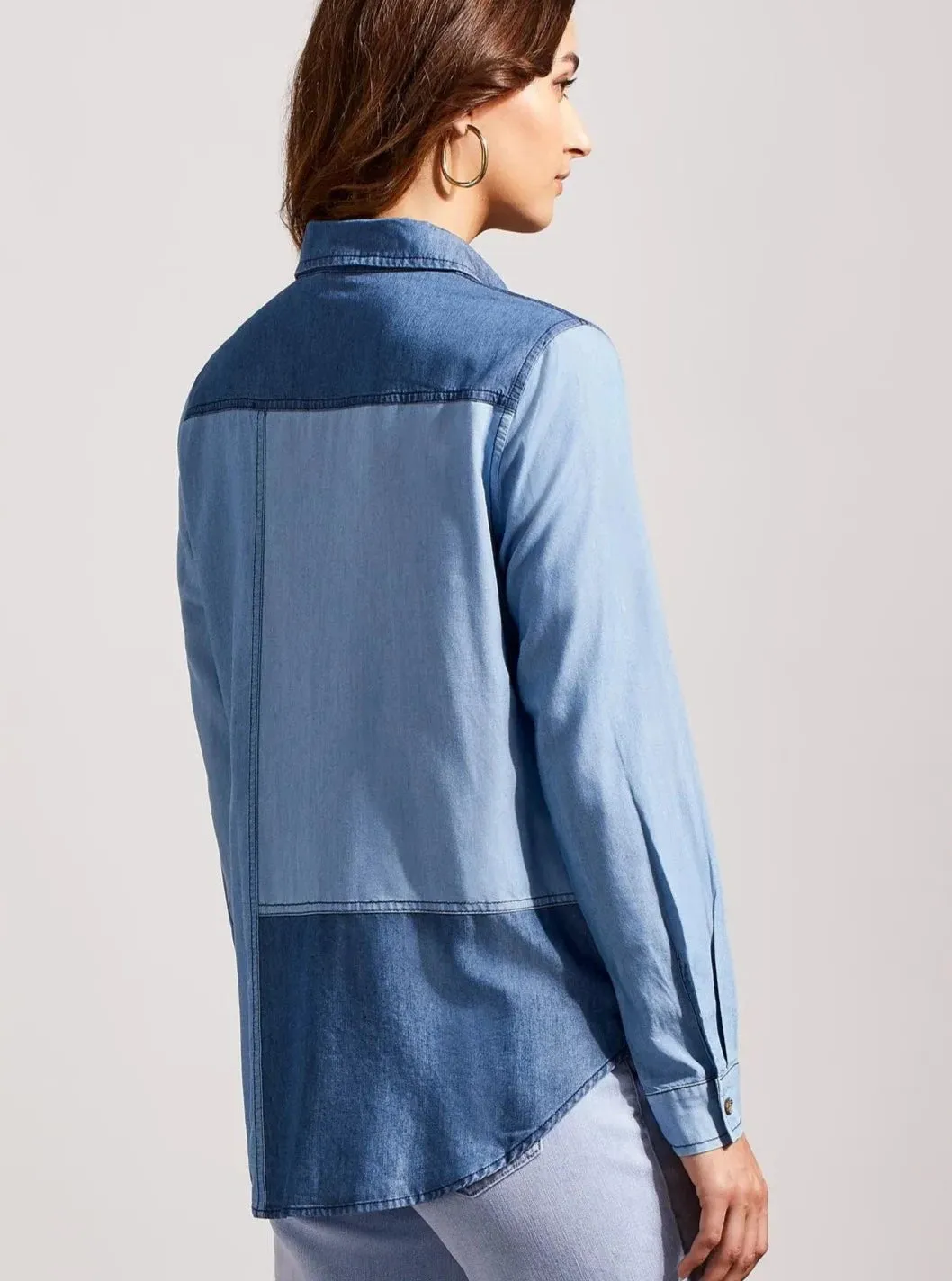 Patchwork Denim Shirt [Multi Blue-77440]