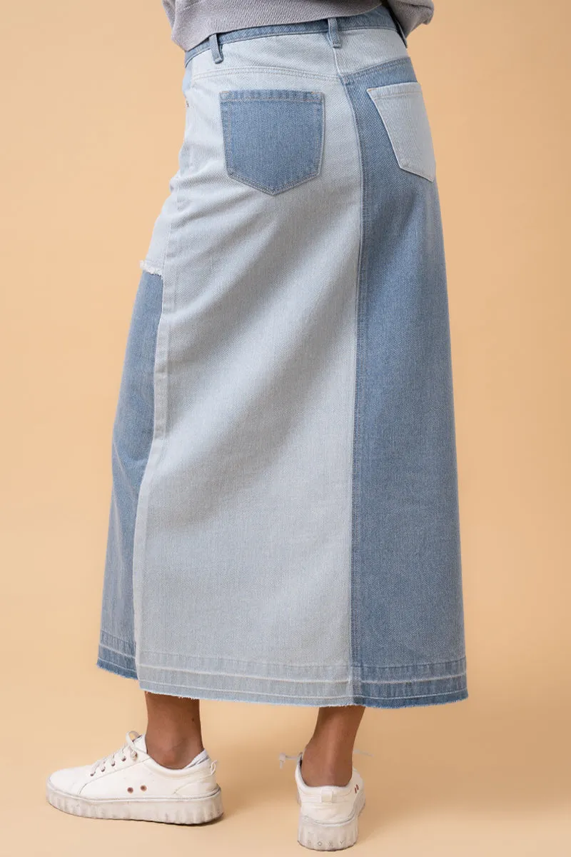 PATCHWORK DENIM SKIRT