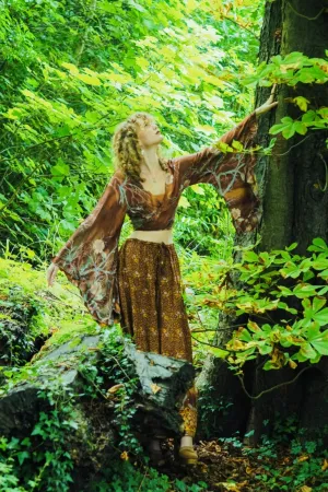 Peacock Prairie Skirt in Gingerbread - Free Size