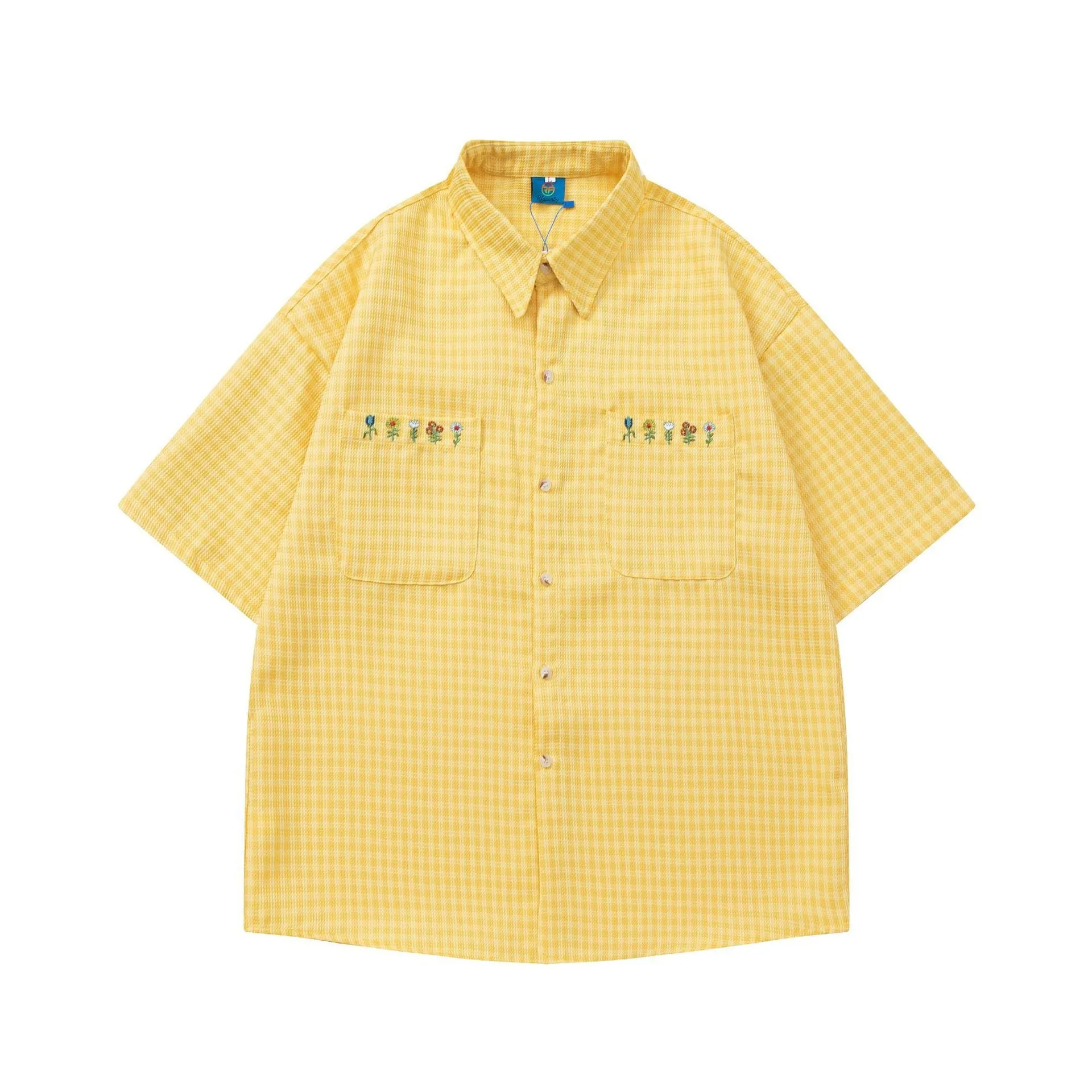 Plaid Embroidered Short-sleeved Loose All-match Couple Shirt