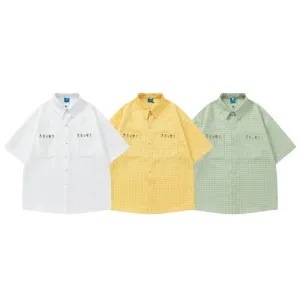 Plaid Embroidered Short-sleeved Loose All-match Couple Shirt