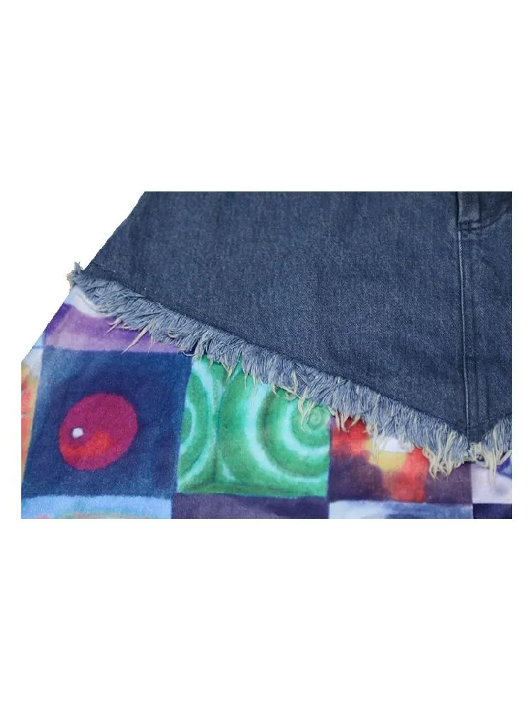 Plaid Patchwork Denim Maxi Skirt【s0000005728】