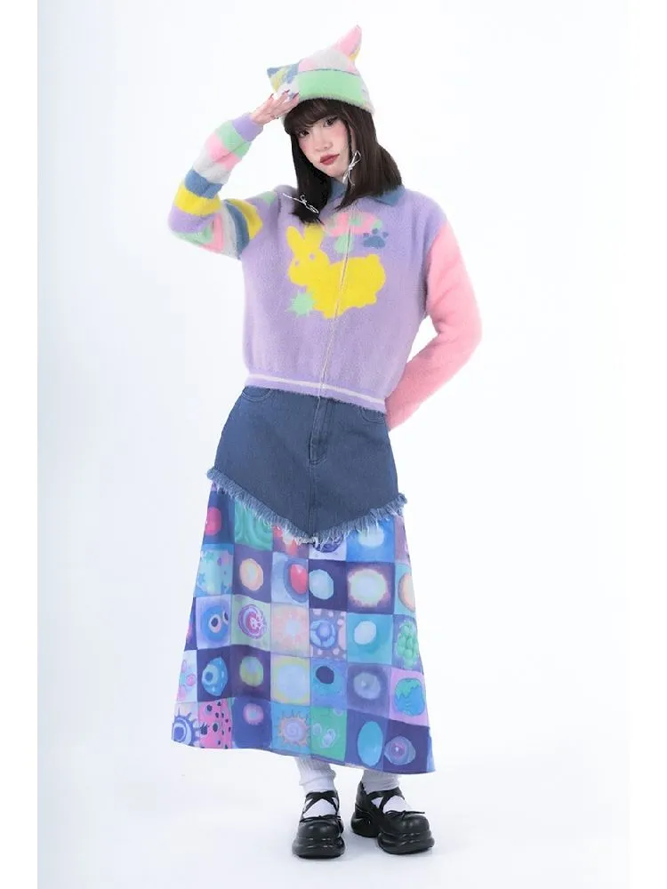 Plaid Patchwork Denim Maxi Skirt【s0000005728】