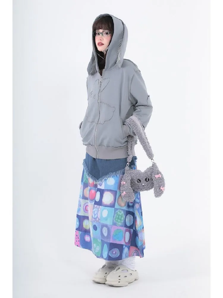 Plaid Patchwork Denim Maxi Skirt【s0000005728】