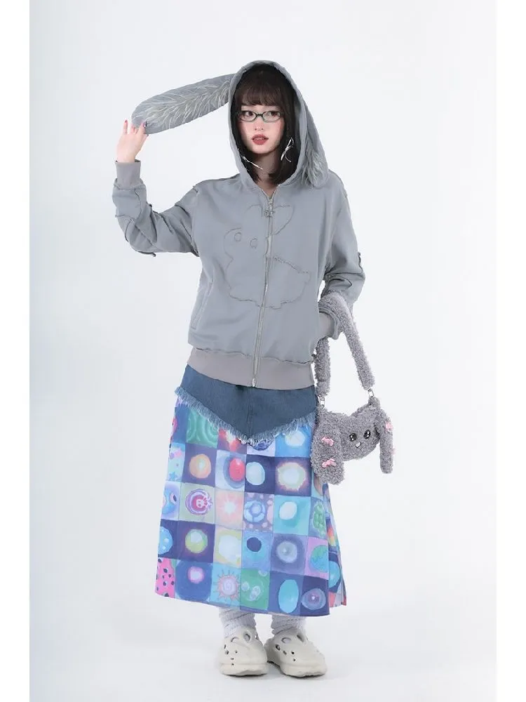 Plaid Patchwork Denim Maxi Skirt【s0000005728】