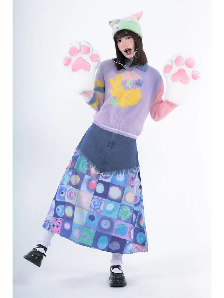 Plaid Patchwork Denim Maxi Skirt【s0000005728】