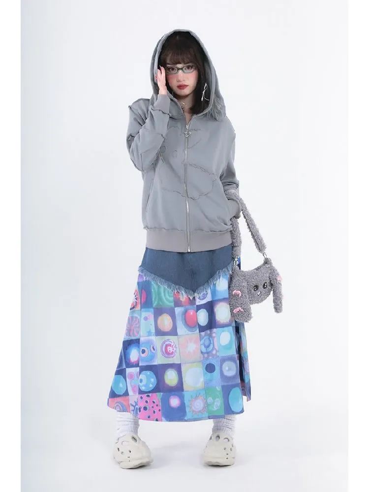 Plaid Patchwork Denim Maxi Skirt【s0000005728】