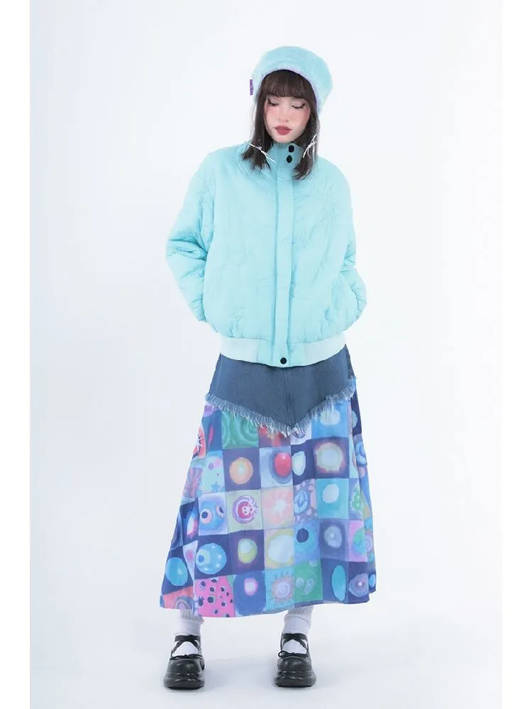 Plaid Patchwork Denim Maxi Skirt【s0000005728】