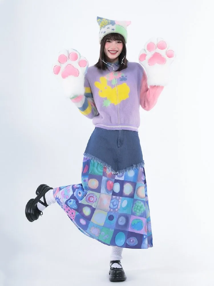 Plaid Patchwork Denim Maxi Skirt【s0000005728】