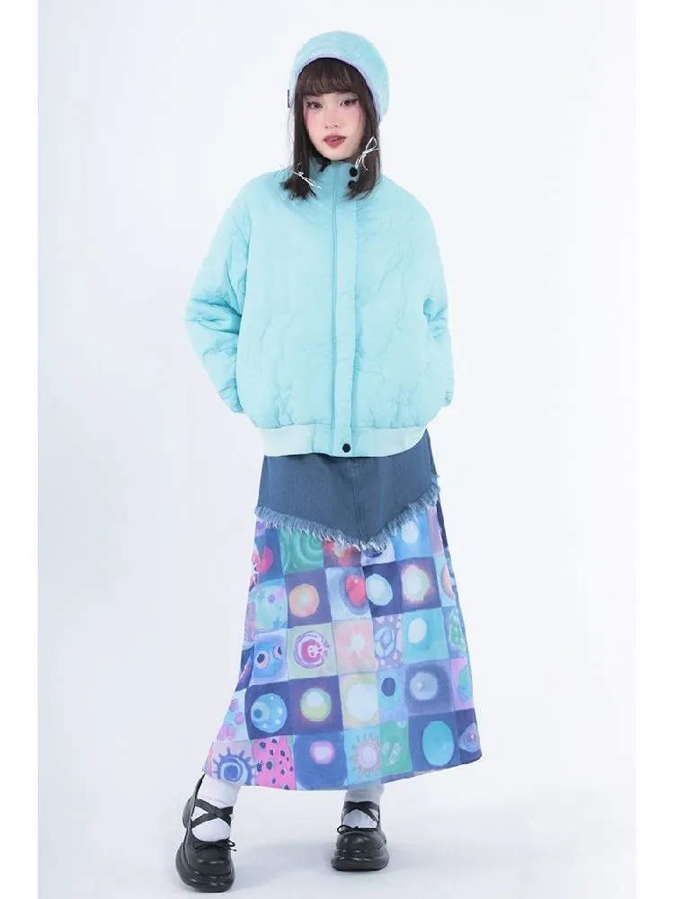 Plaid Patchwork Denim Maxi Skirt【s0000005728】