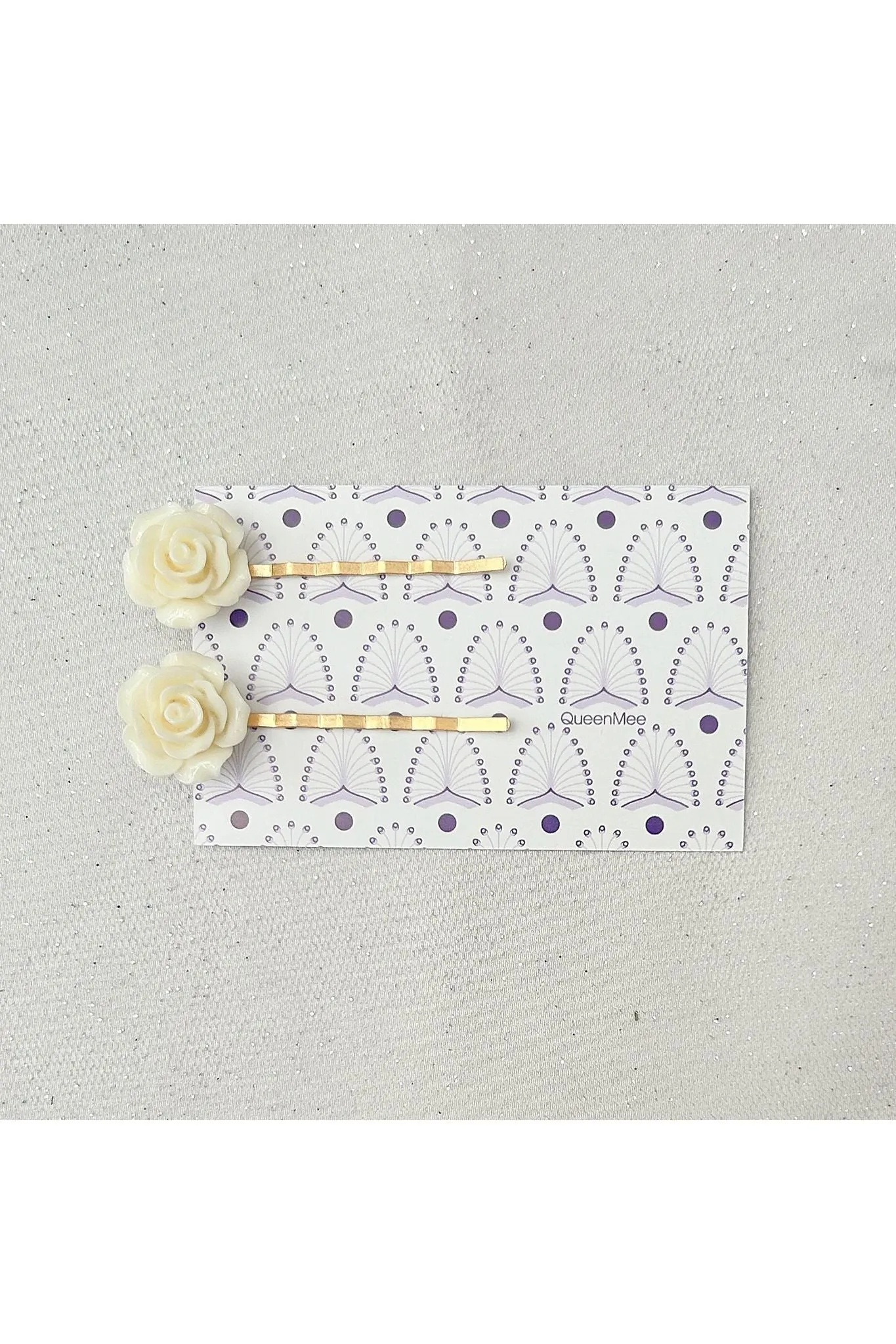 Queenmee Hair Accessories Ivory Slides Rose Hair Clip
