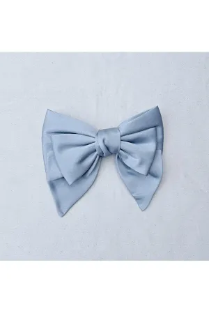 Queenmee Hair Accessories Light Blue Satin Hair Bow Light Blue Hair Clip