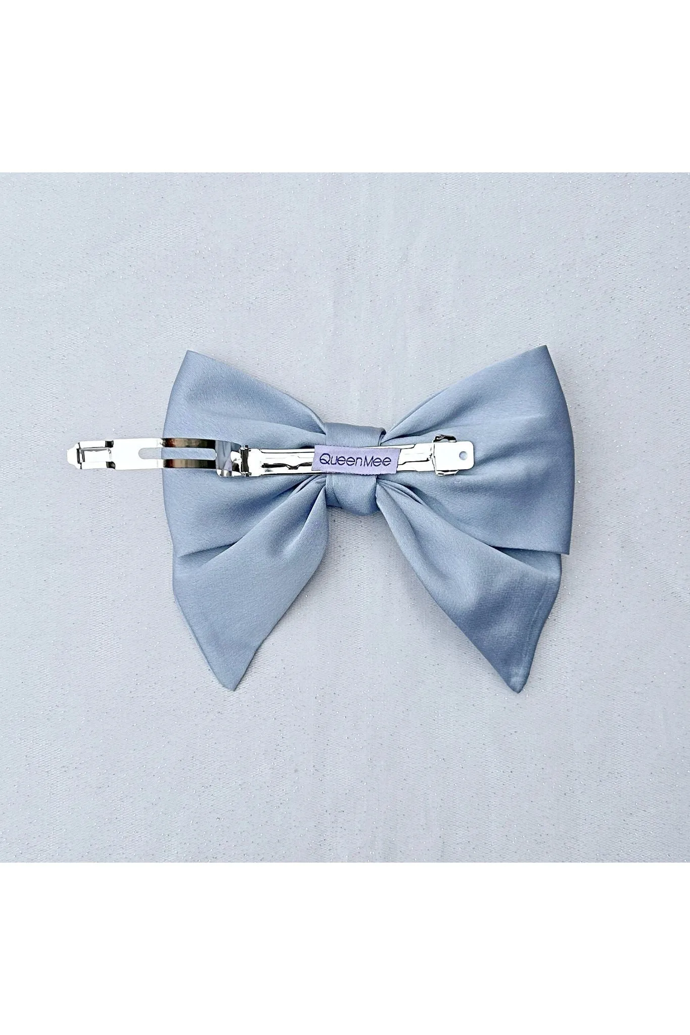 Queenmee Hair Accessories Light Blue Satin Hair Bow Light Blue Hair Clip