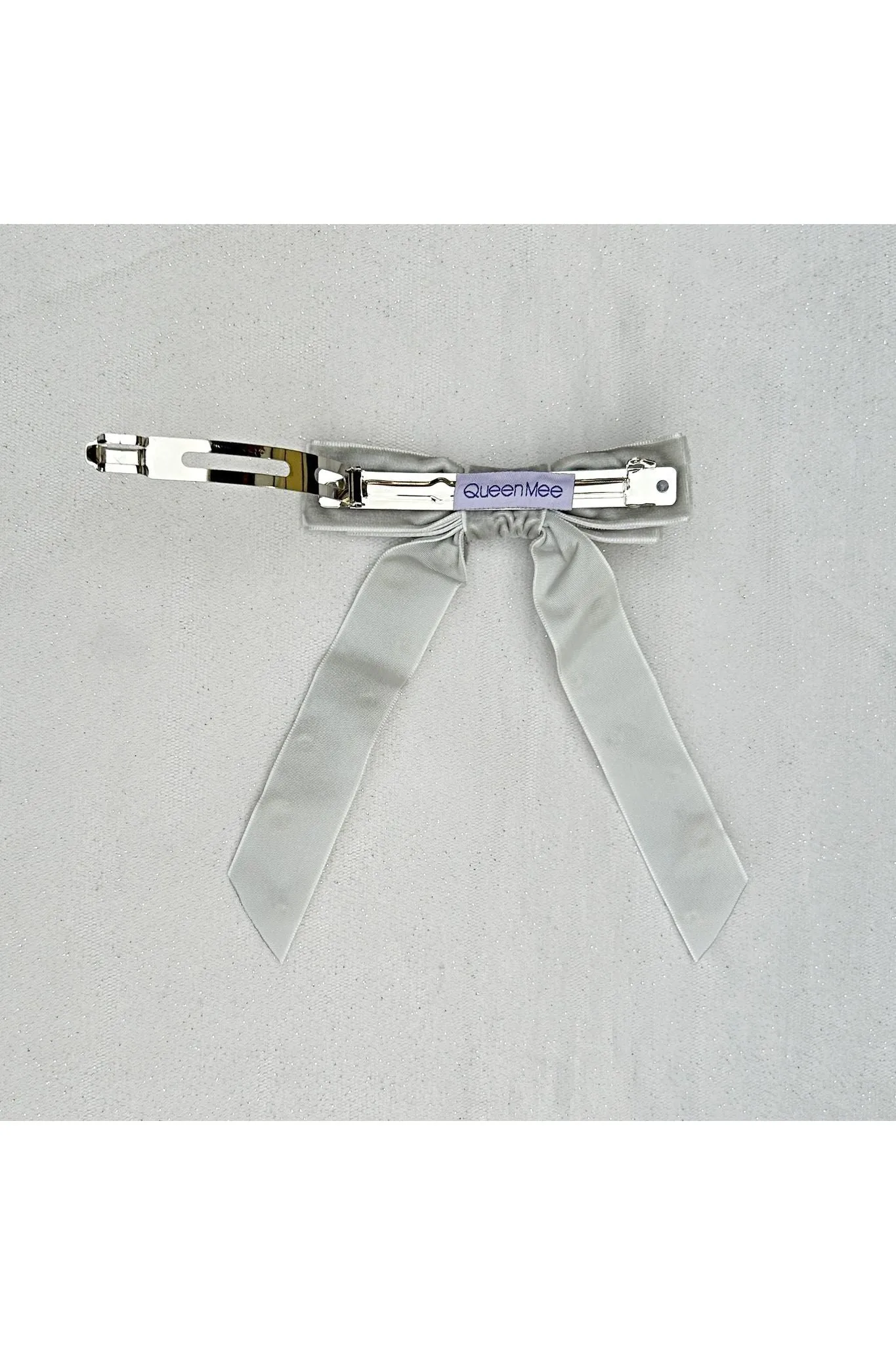 Queenmee Hair Accessories Velvet Bow Hair Clip In Grey With Jewels