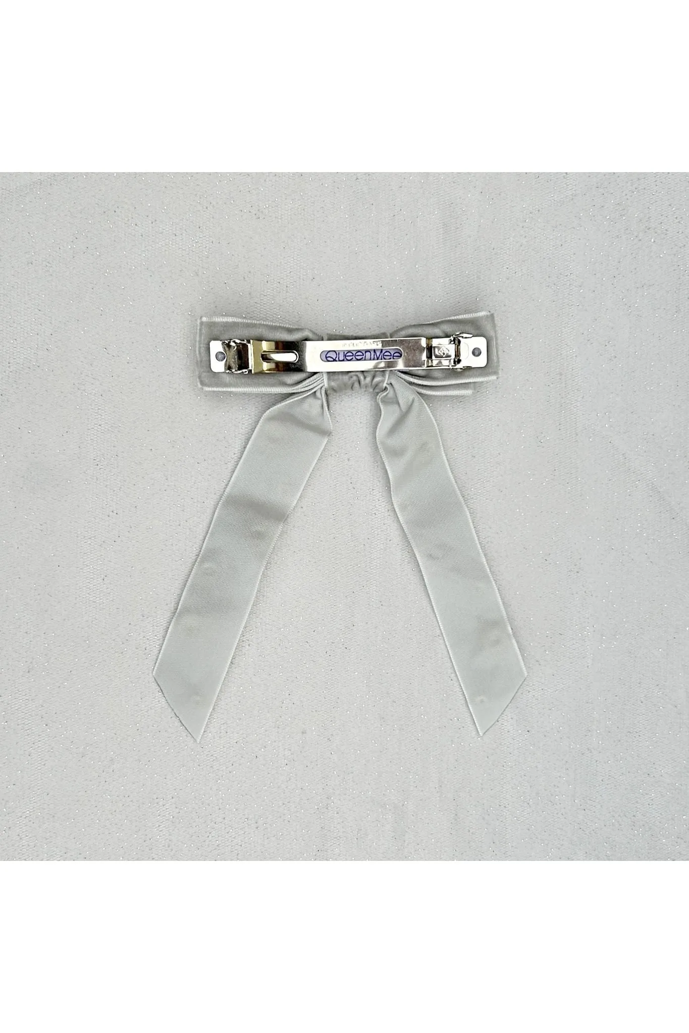 Queenmee Hair Accessories Velvet Bow Hair Clip In Grey With Jewels