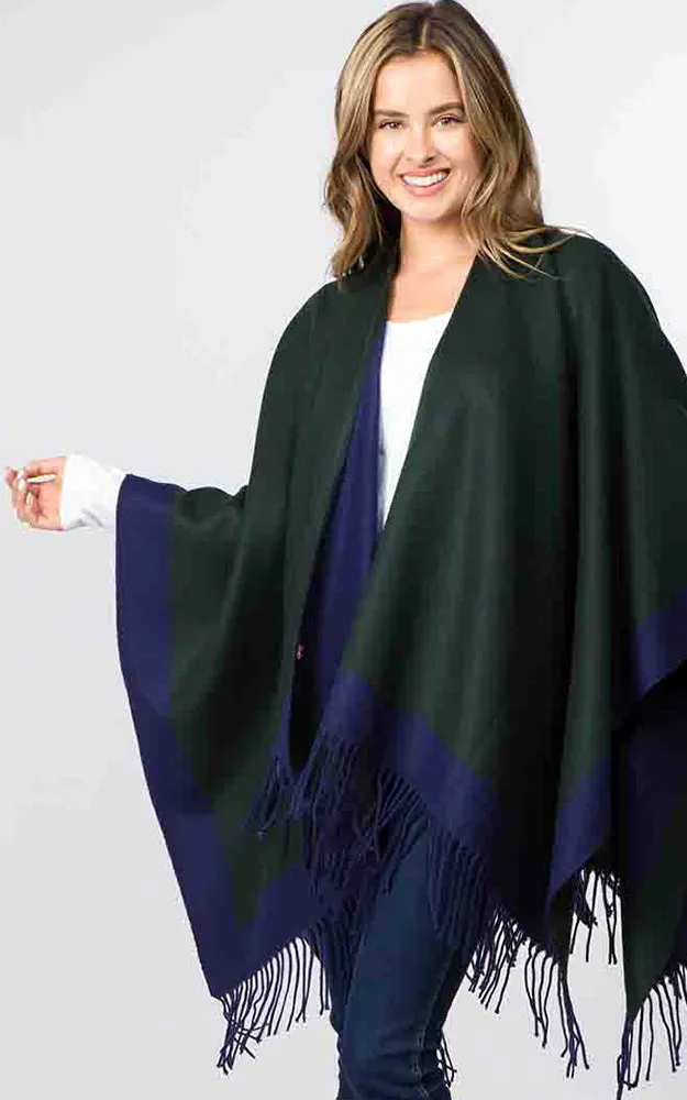 RA92B6 Border Stipe Design Ruana Shawl