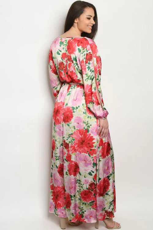 Red Floral Plus Size Maxi Dress