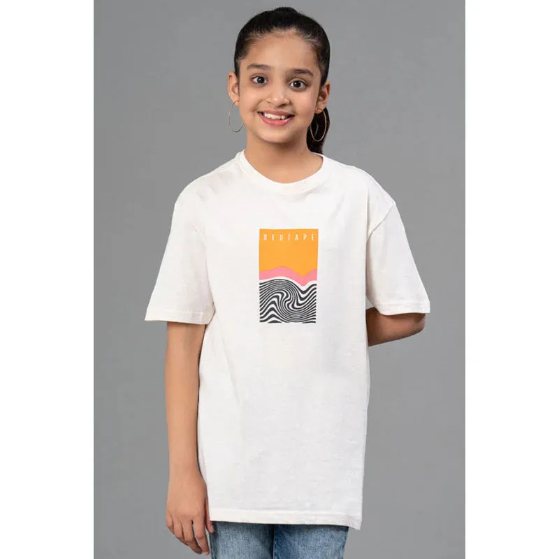 Red Tape Off White Graphic Print Round Neck 100% Cotton Kids Unisex T-Shirt